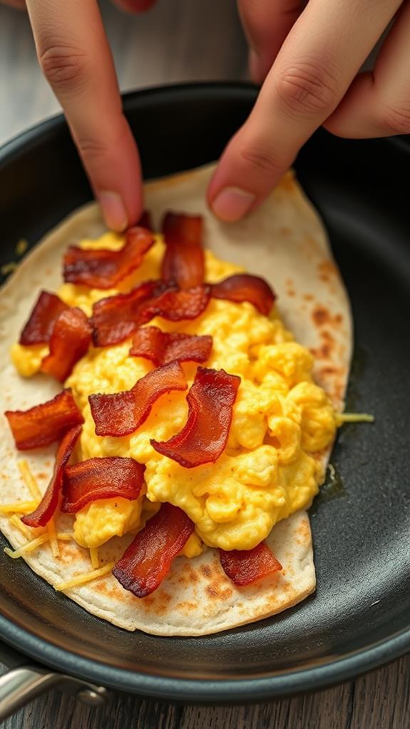 add bacon fold tortilla