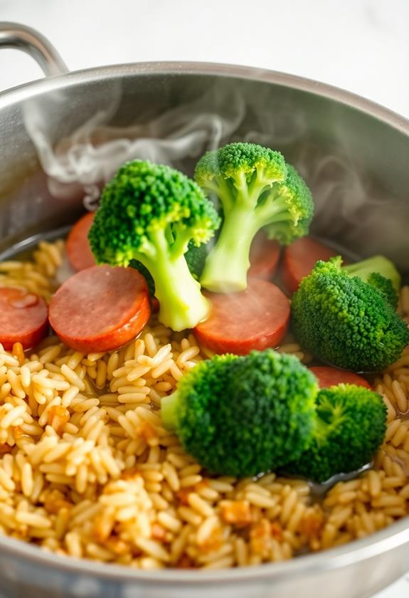 add broccoli simmer briefly