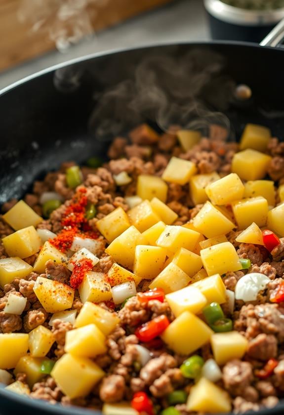 add diced potatoes spices