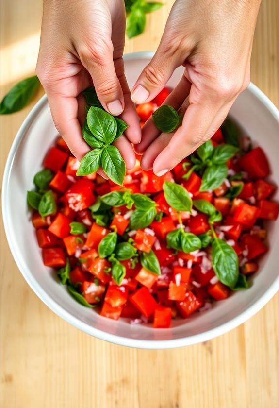 add fresh basil leaves