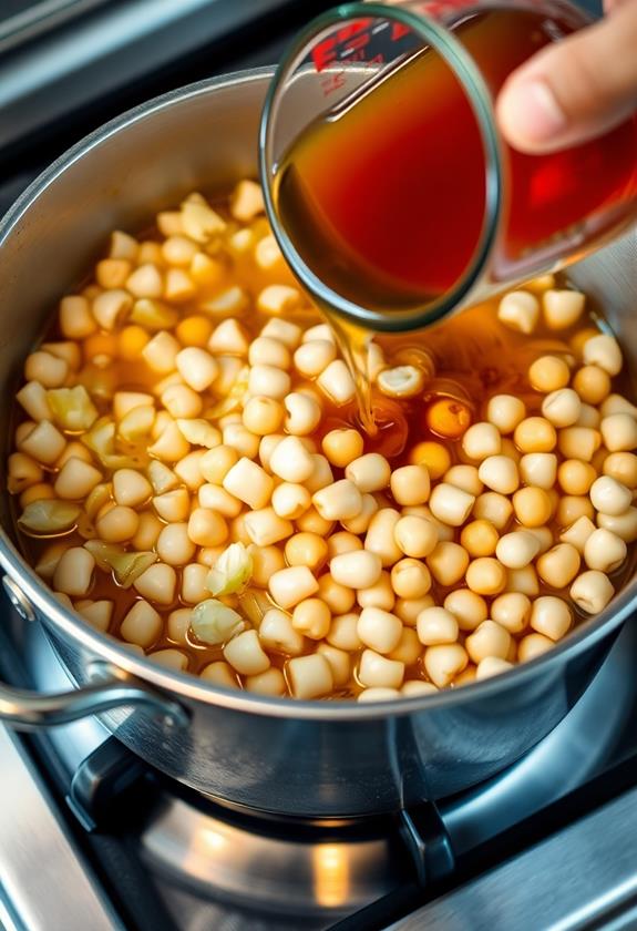 add garlic beans broth