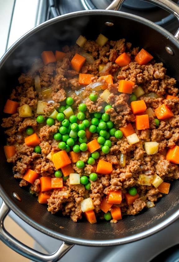 add peas simmer filling