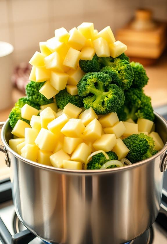 add potatoes and broccoli