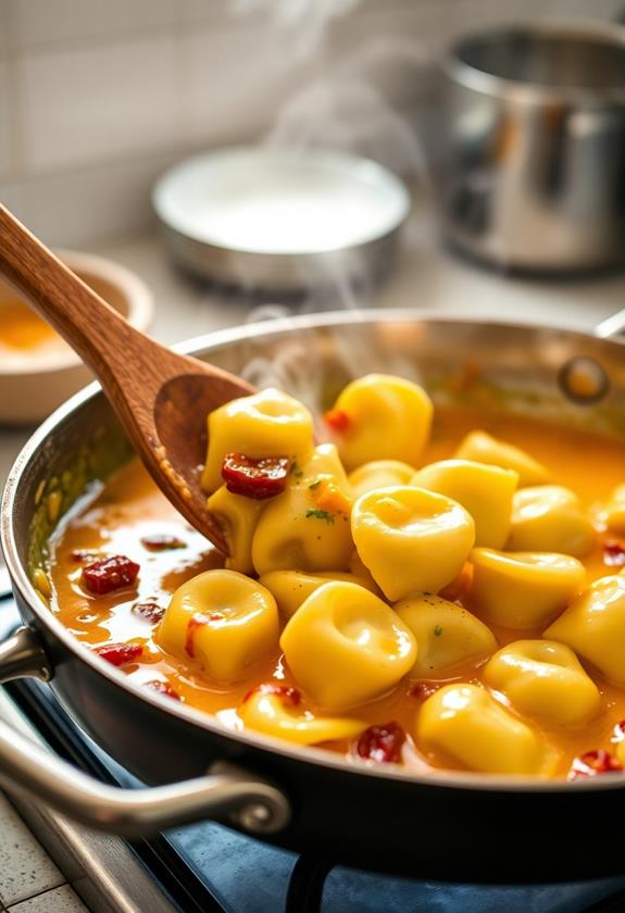 add tortellini simmer gently