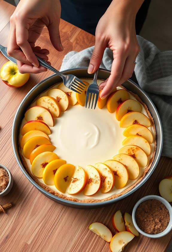 arrange apples on cheesecake