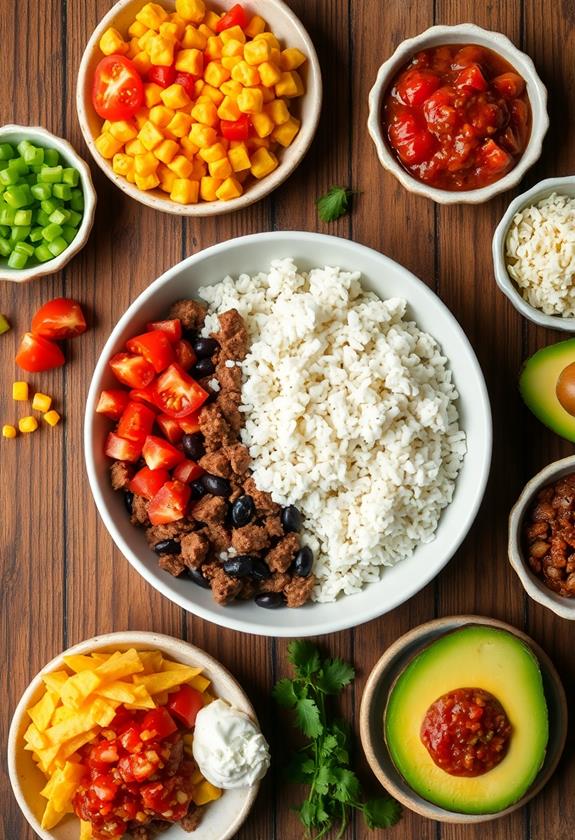 assemble bowls with ingredients