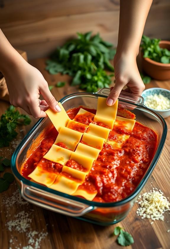 assemble layered noodle dish