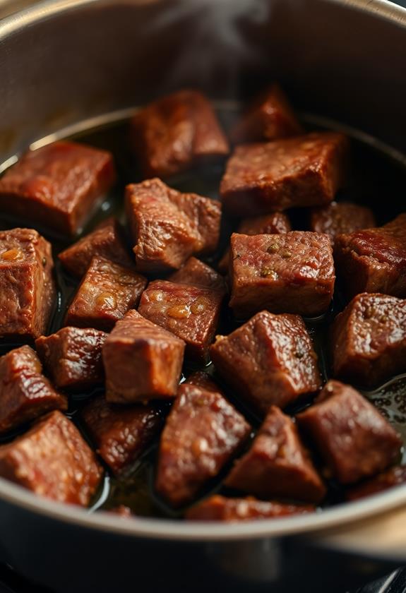 brown beef chunks thoroughly