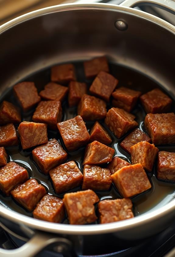 brown beef cubes thoroughly