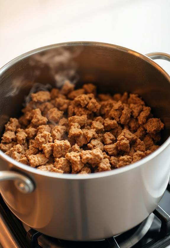 brown beef in pot