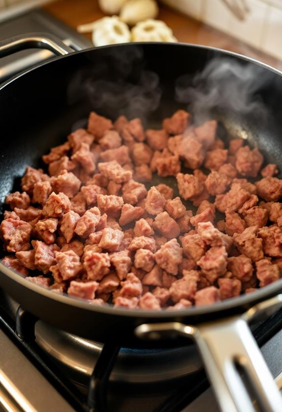 brown beef in skillet