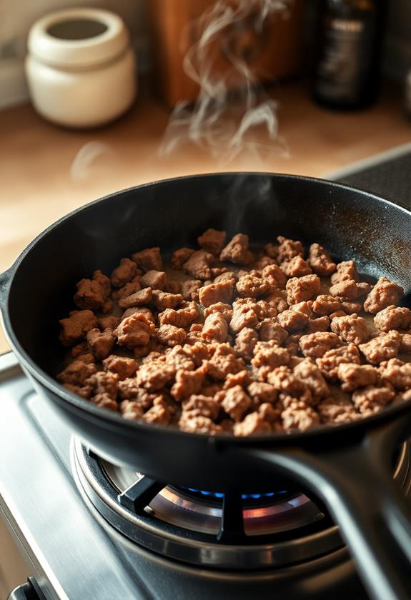 brown beef in skillet