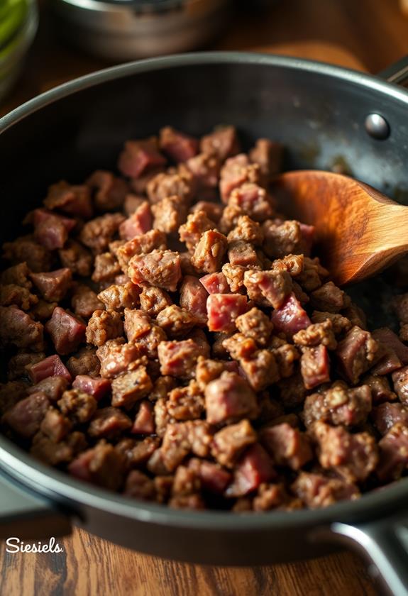 brown beef in skillet