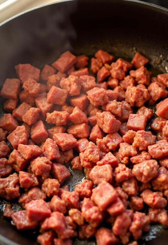 brown beef in skillet