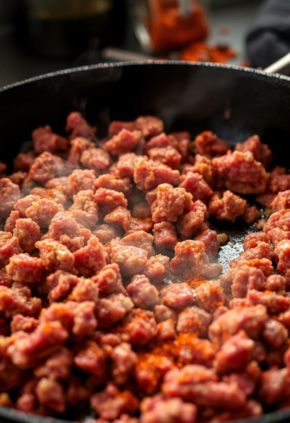 brown beef in skillet