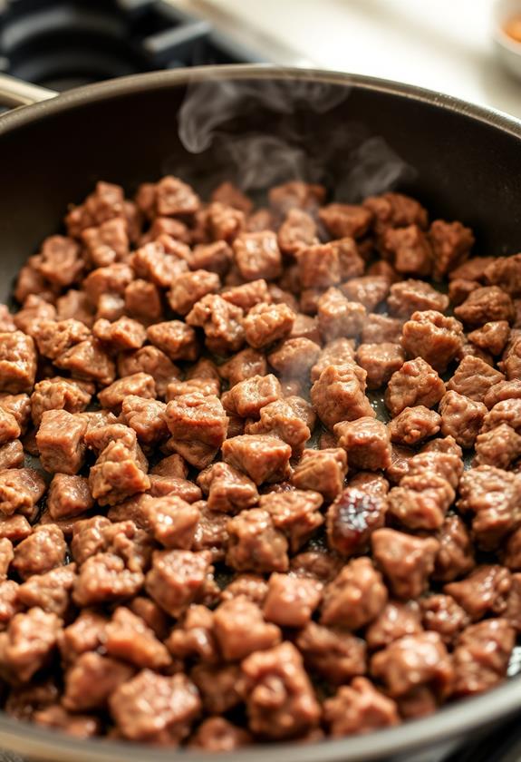 brown beef in skillet