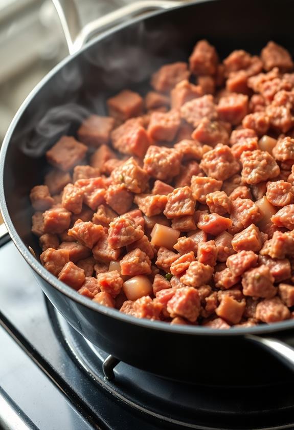 brown beef in skillet