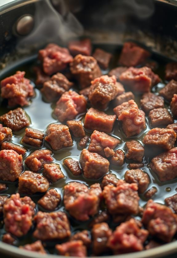 brown beef in skillet