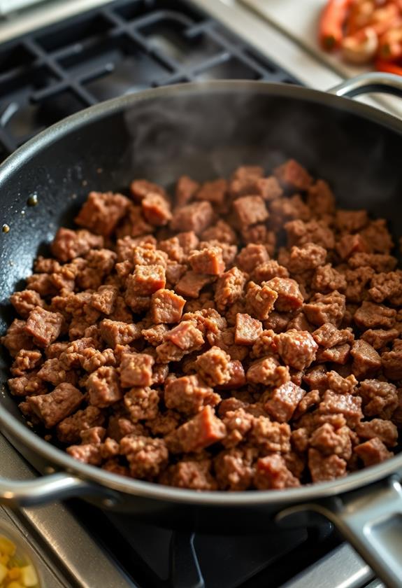 brown beef in skillet