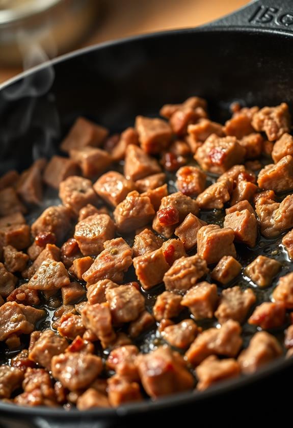 brown beef in skillet