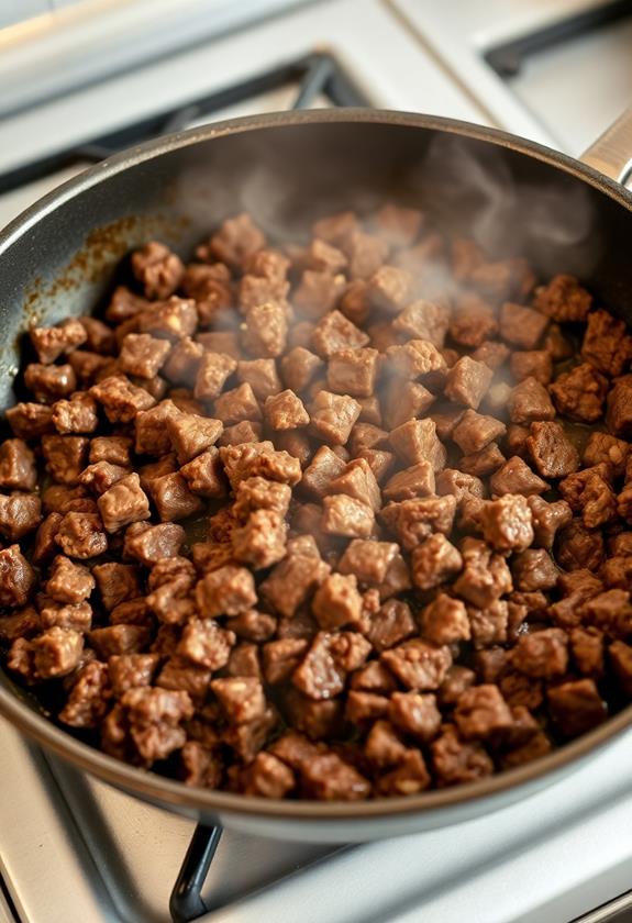 brown beef in skillet