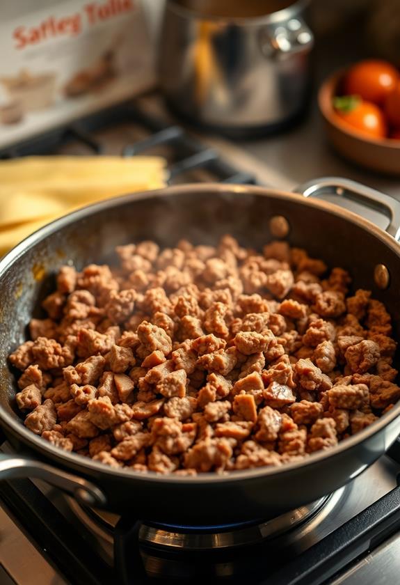 brown beef in skillet