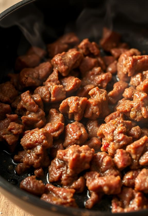 brown beef in skillet