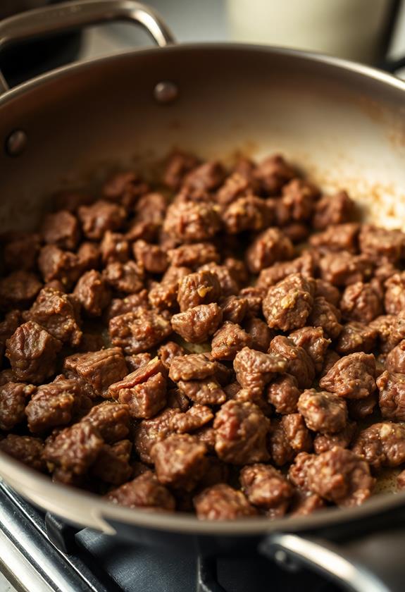 brown beef in skillet