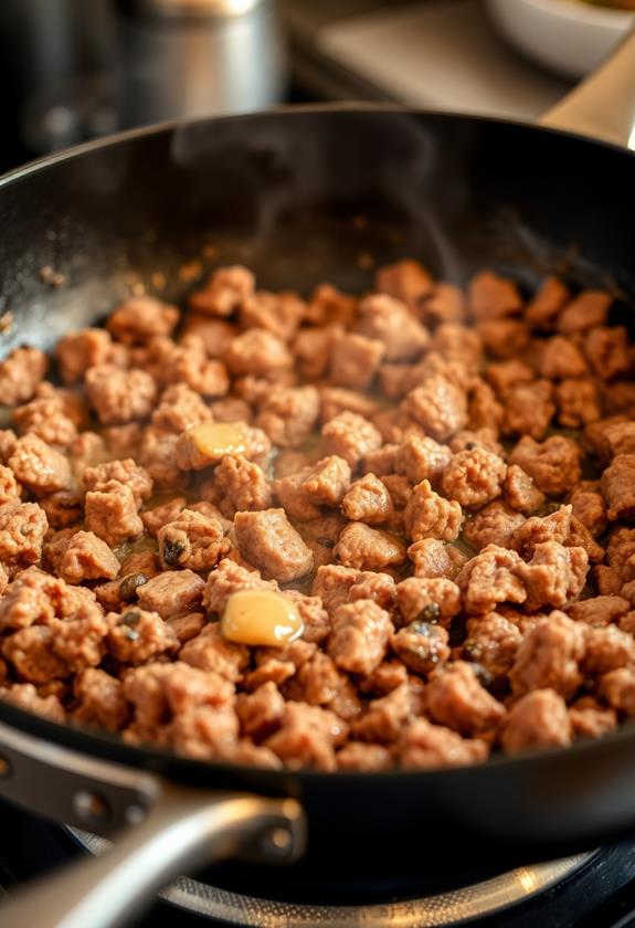 brown beef in skillet