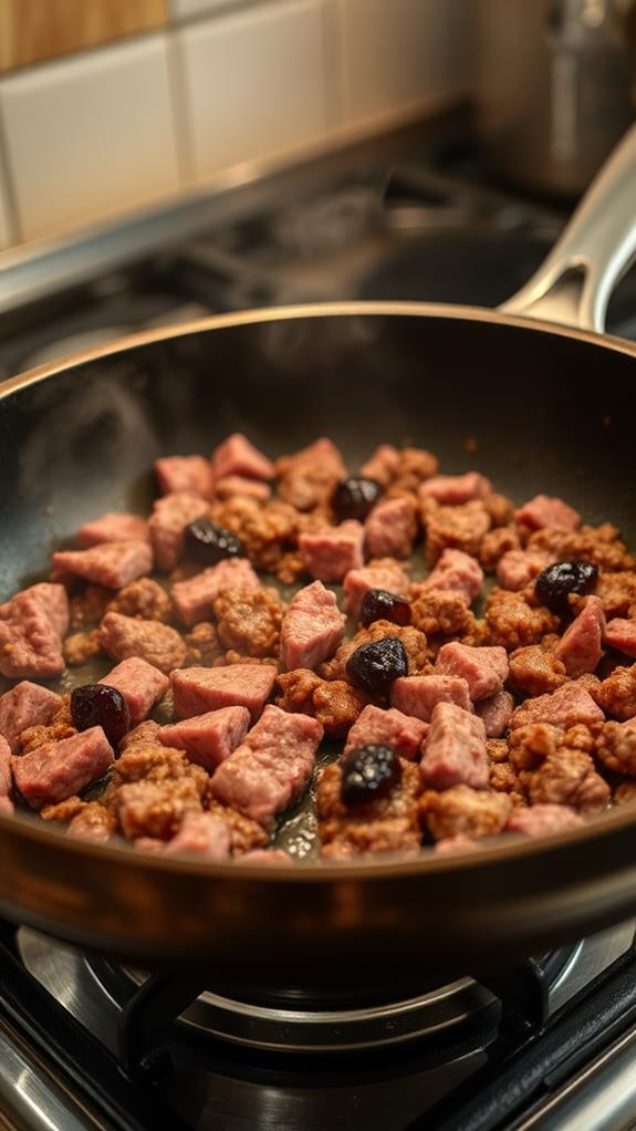 brown beef in skillet