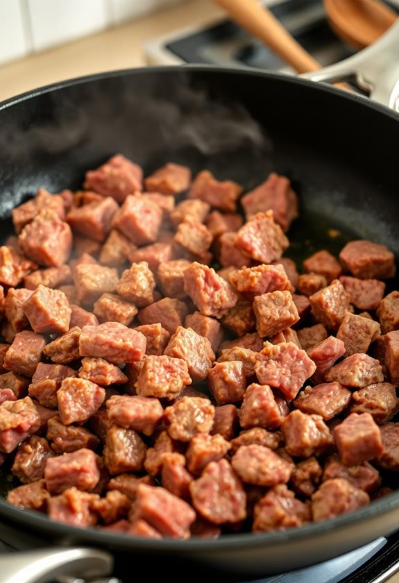 brown beef in skillet