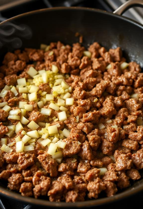 brown beef in skillet