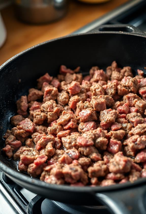 brown beef in skillet