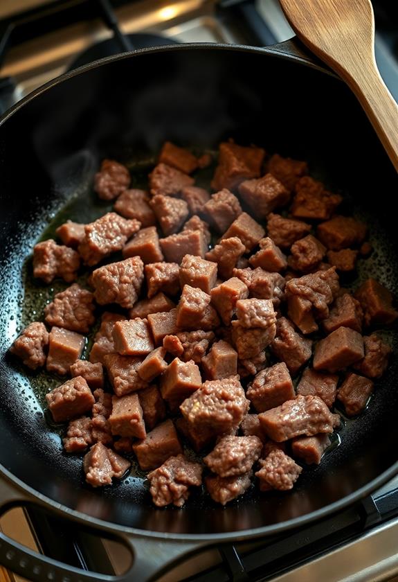 brown beef in skillet