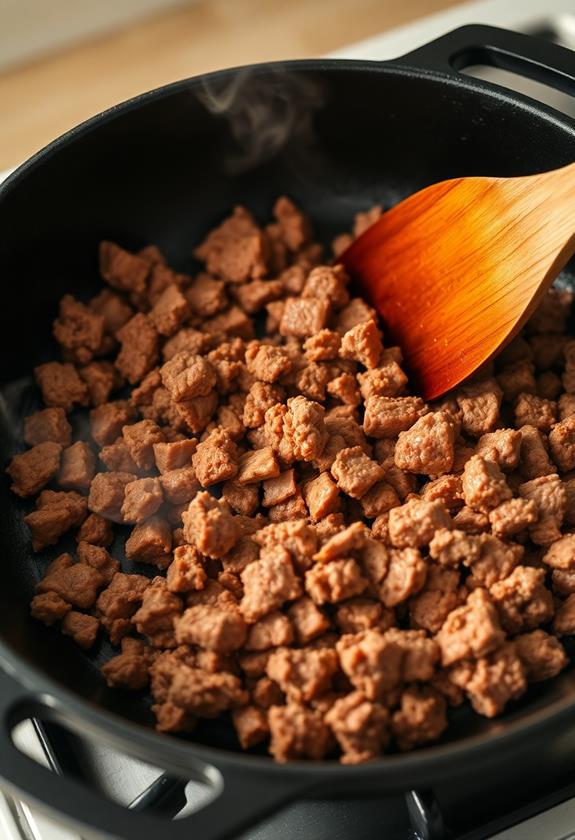 brown beef in skillet