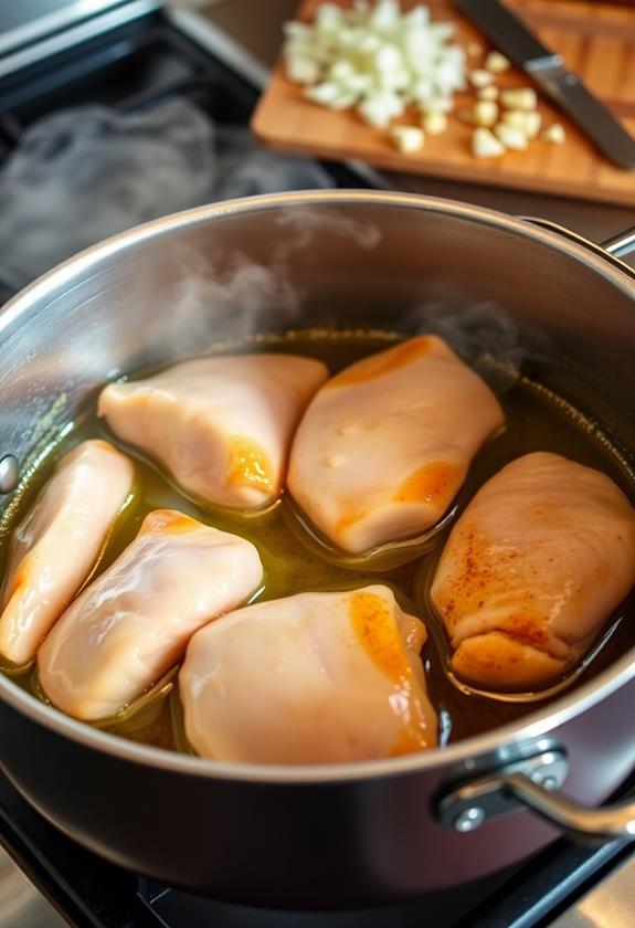 brown chicken in pot