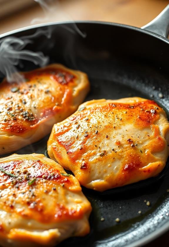 brown chicken in skillet