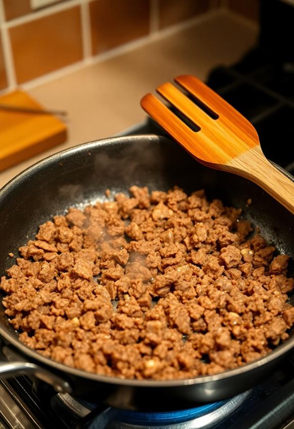 brown ground beef completely