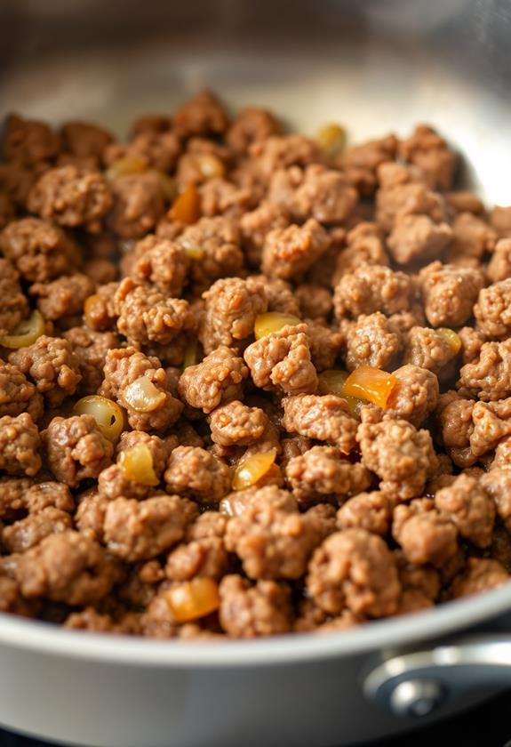 brown ground meat thoroughly