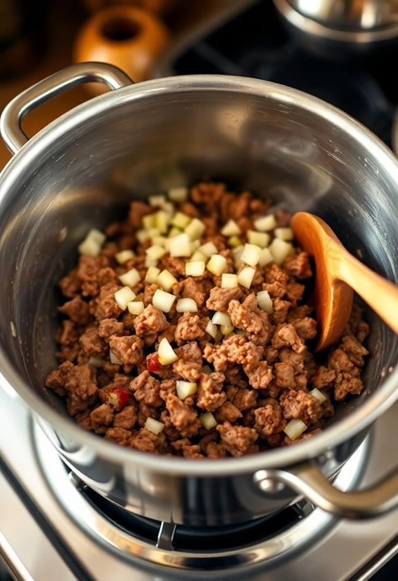 brown meat in pot