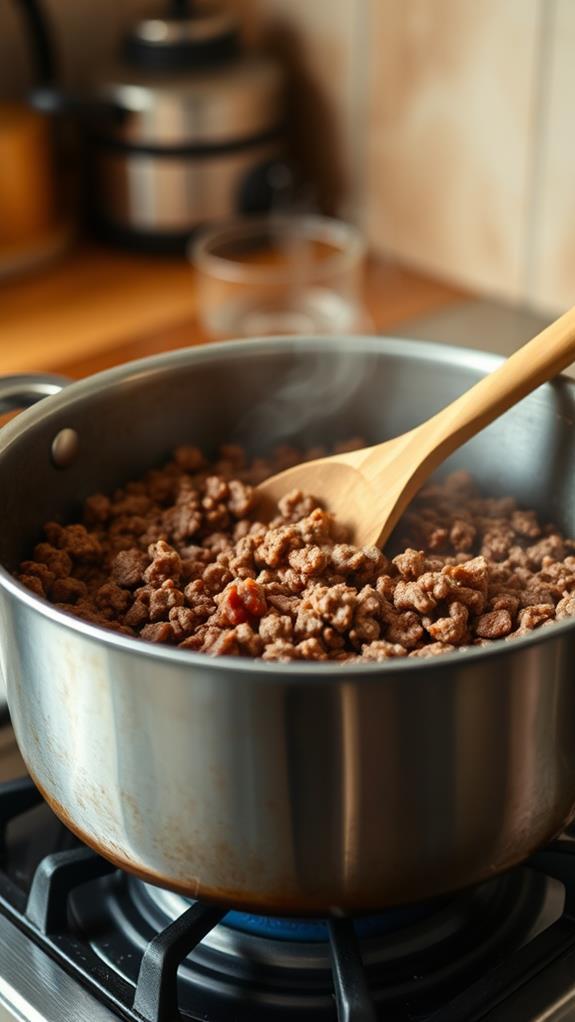 brown meat in pot