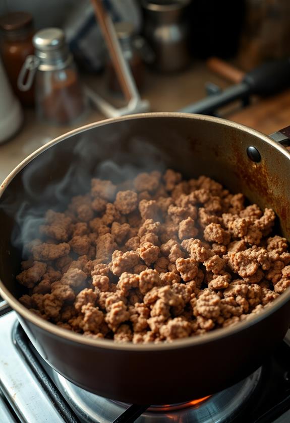 brown meat in pot