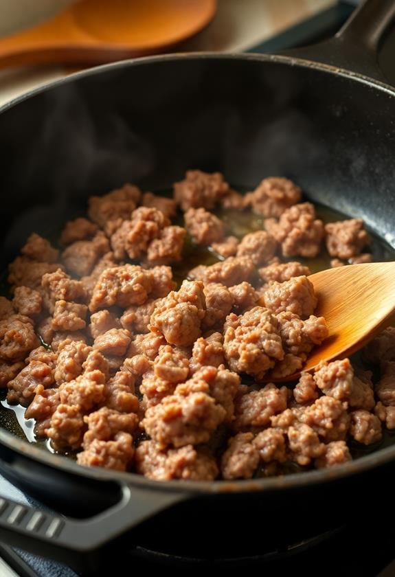 brown meat in skillet