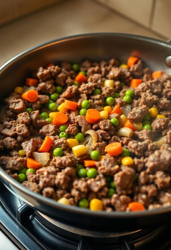 brown meat with vegetables