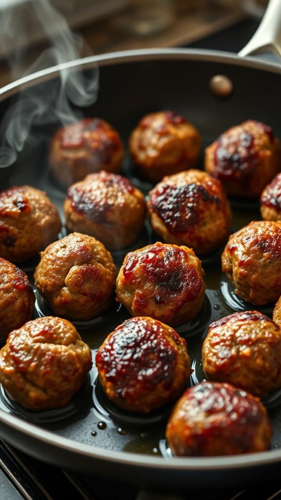 brown meatballs in skillet