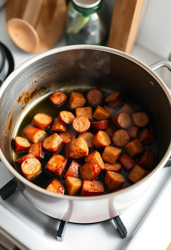 brown sausage in pot