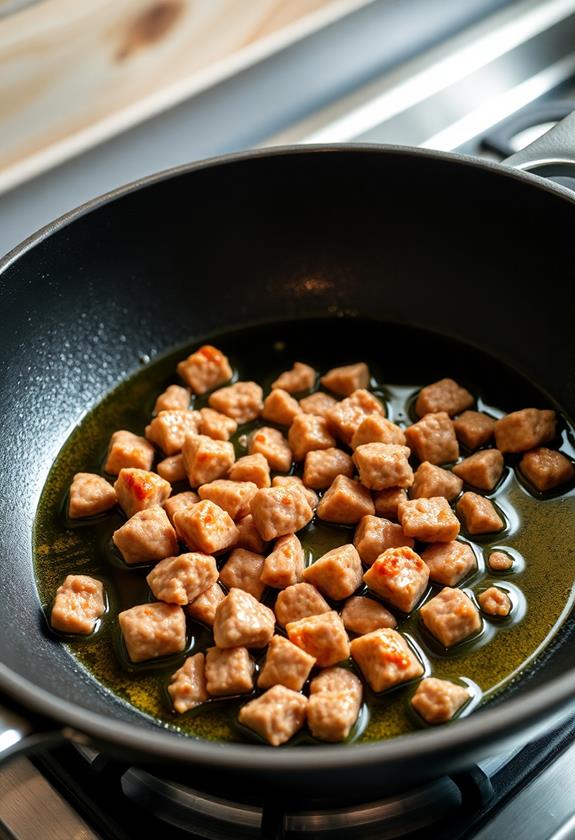 brown sausage in skillet