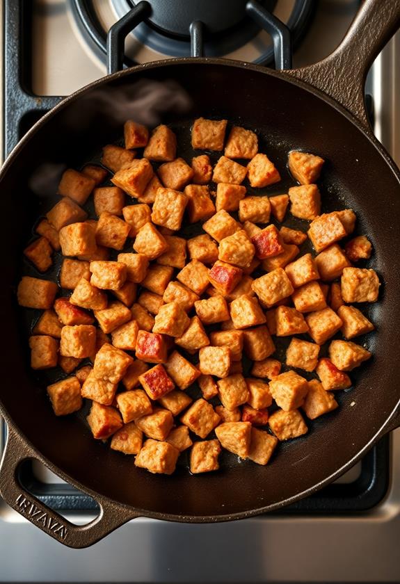 brown sausage in skillet