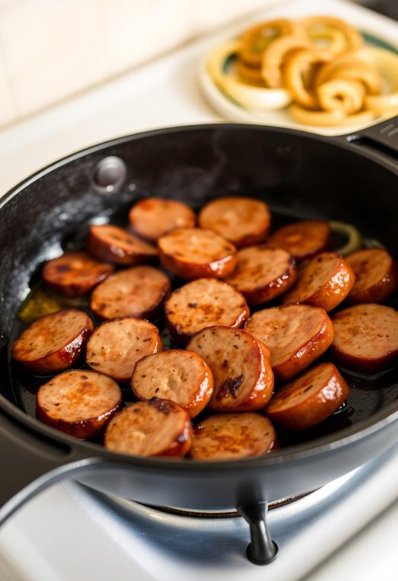 brown sausage in skillet