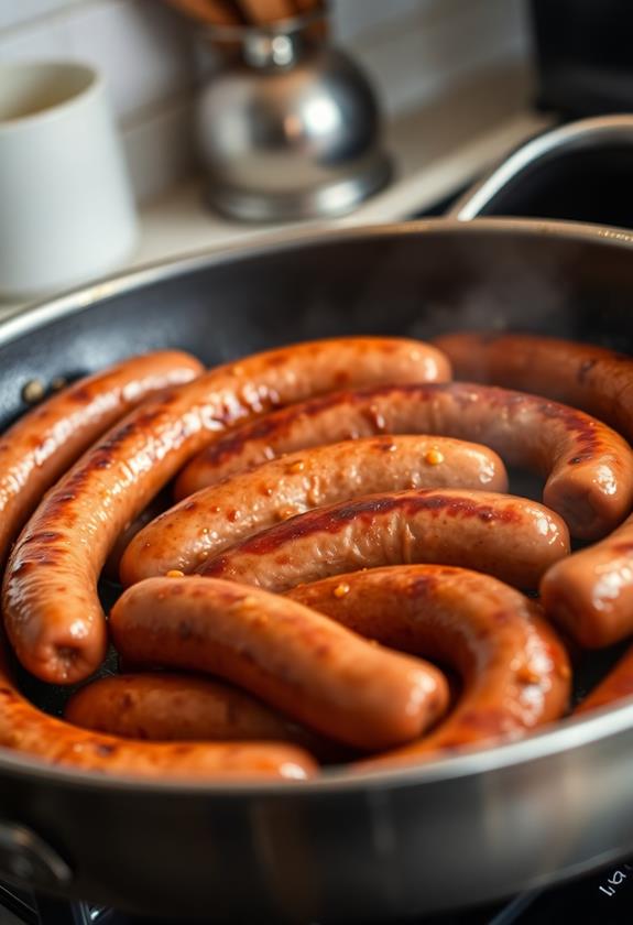 brown sausages evenly cooked